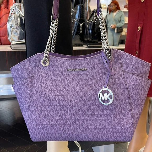 MICHAEL KORS 
Jet Set Travel Lg Signature Chain Shoulder Tote Bag
Dark Purple - Picture 7 of 16